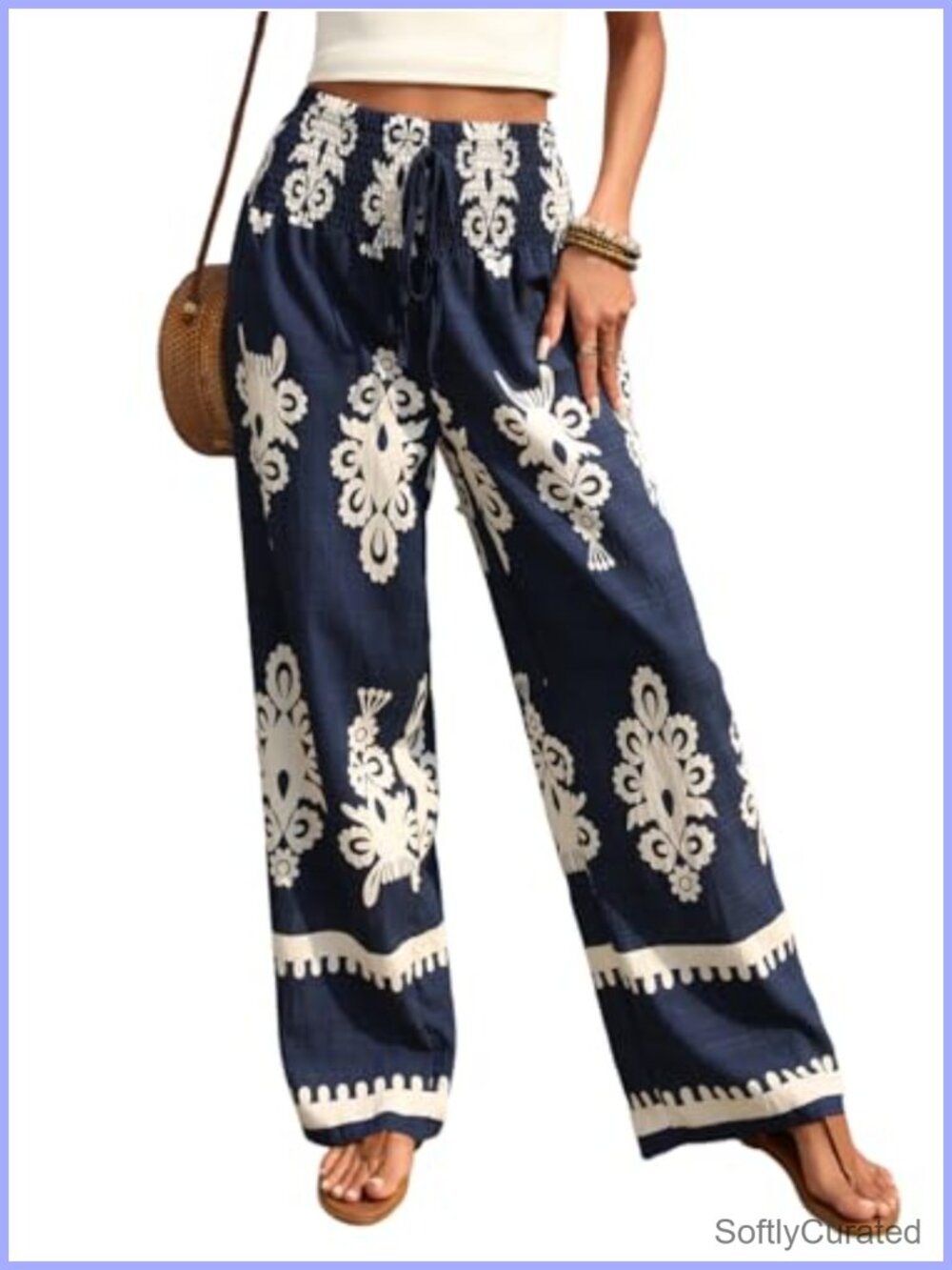 Boho Wide Leg Palazzo Lounge Pants Rayon Spandex High Rise Pull On